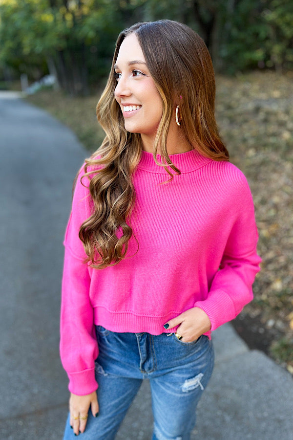 Spring Breeze Hot Pink Crop Sweater