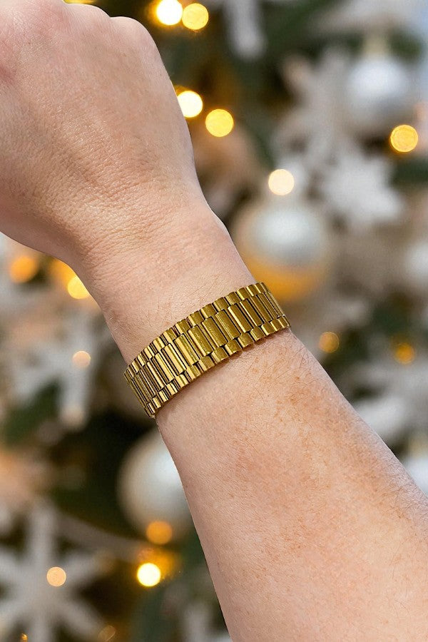 Mindy Gold Wide Watch Style Bracelet