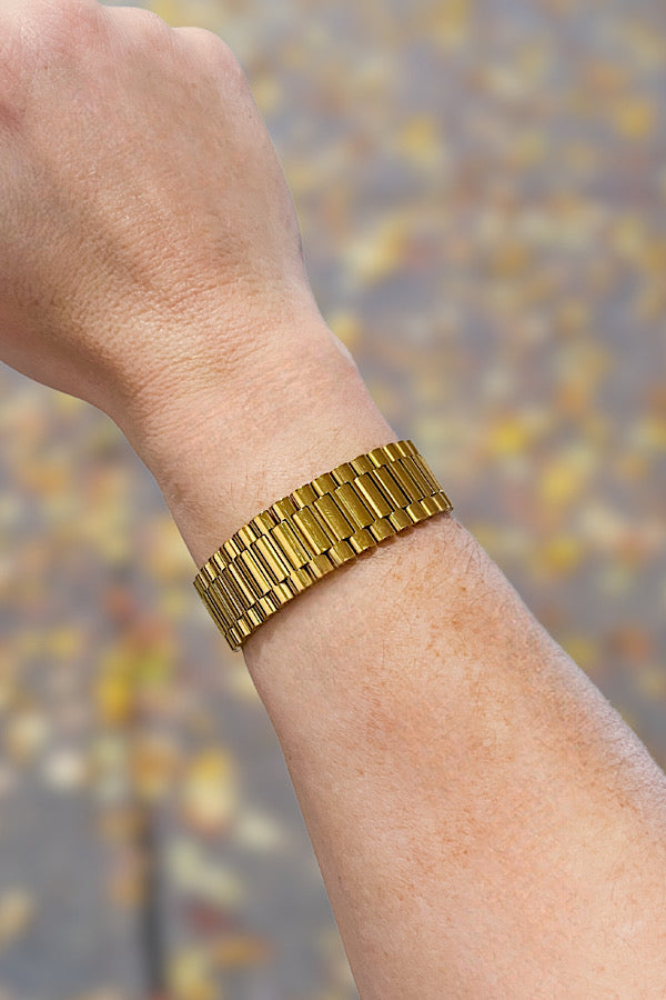 ETA 4/30 - Mindy Gold Wide Watch Style Bracelet