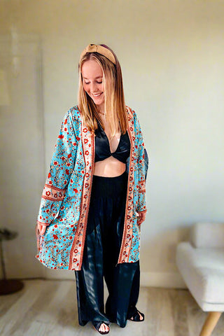 Bohemian Babe Teal Print Kimono