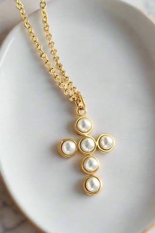 Candace Gold Pearl Cross Necklace