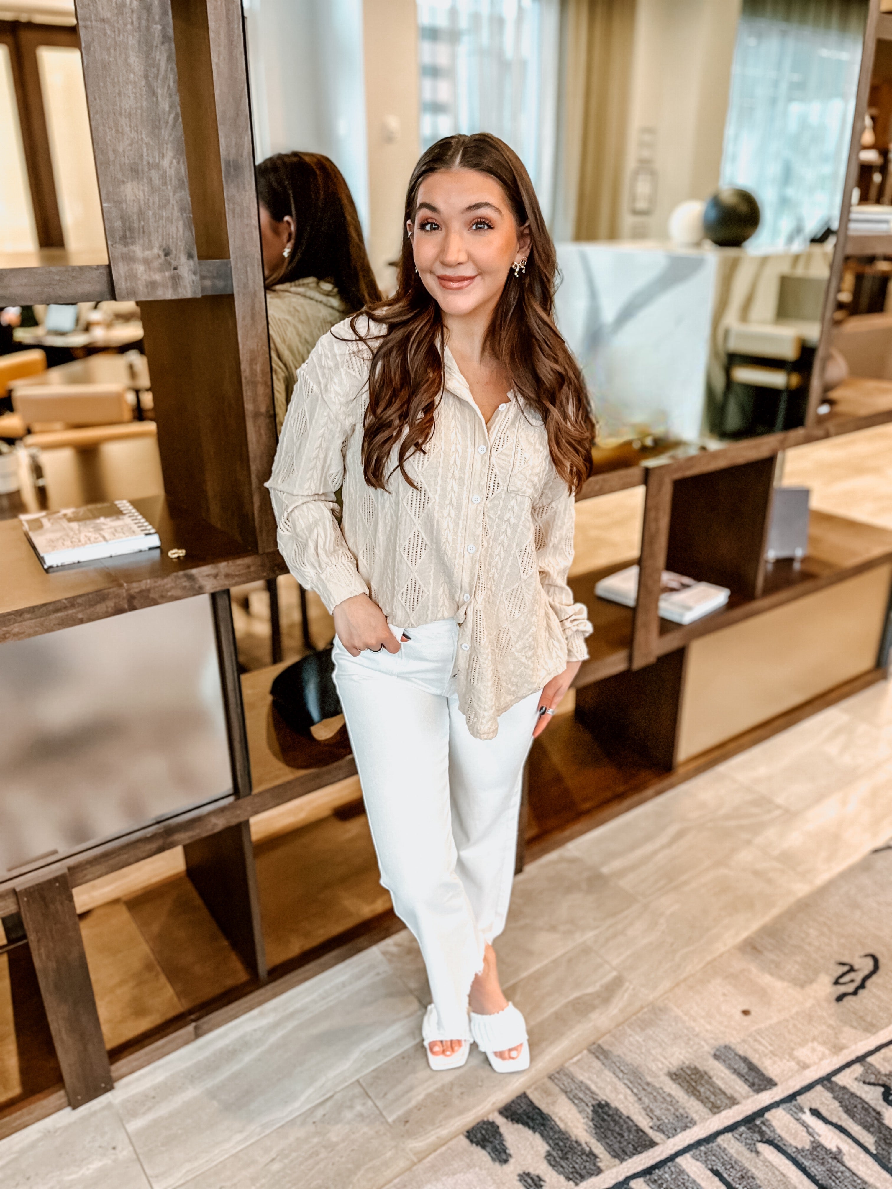 Casual Chic Beige Button Down Top