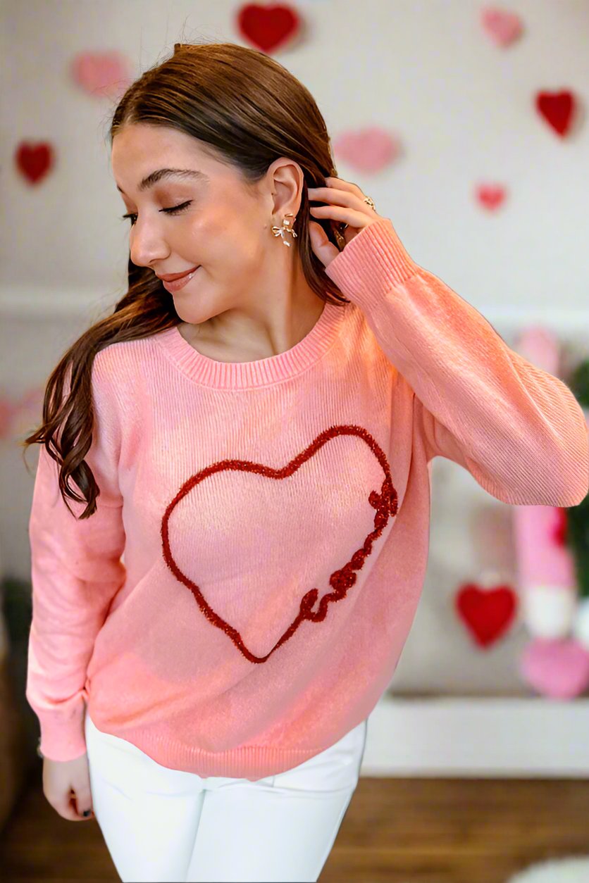 Howdy Heart Pink Sweater