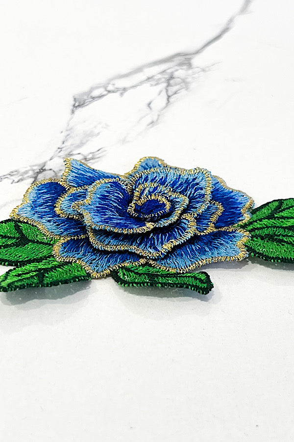 3D Blue Rose Patch