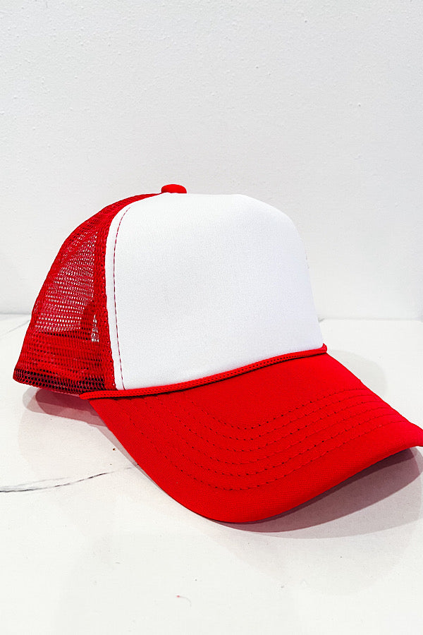 Red White Blank Trucker Hat