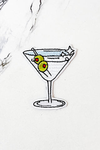 White Martini Embroidered Patch