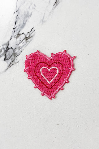 Pink Stitched Heart Embroidered Patch