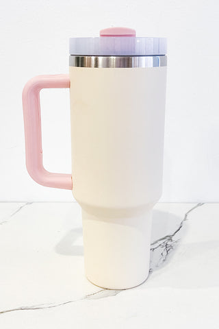 40 oz Cream with Pink Bow Tumbler