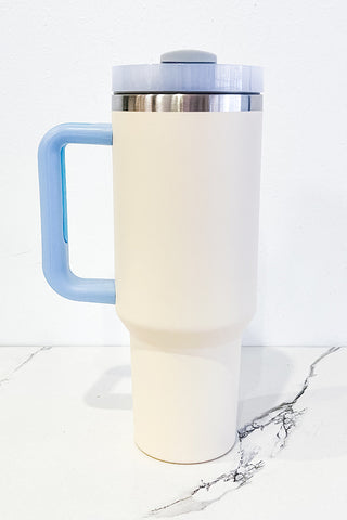 40 oz Cream with Blue Bow Tumbler