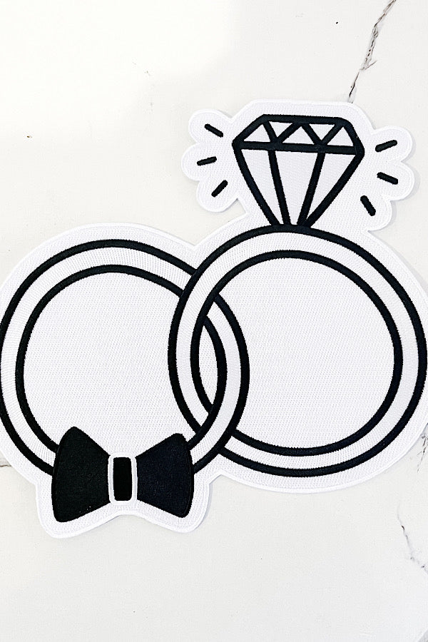 Large Bride & Groom Rings Embroidered Patch