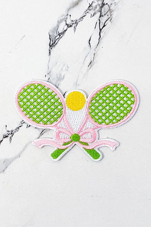 Pink Green Tennis Rackets Embroidered Patch