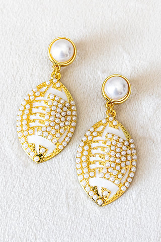 Gold Pearl Football Earrings