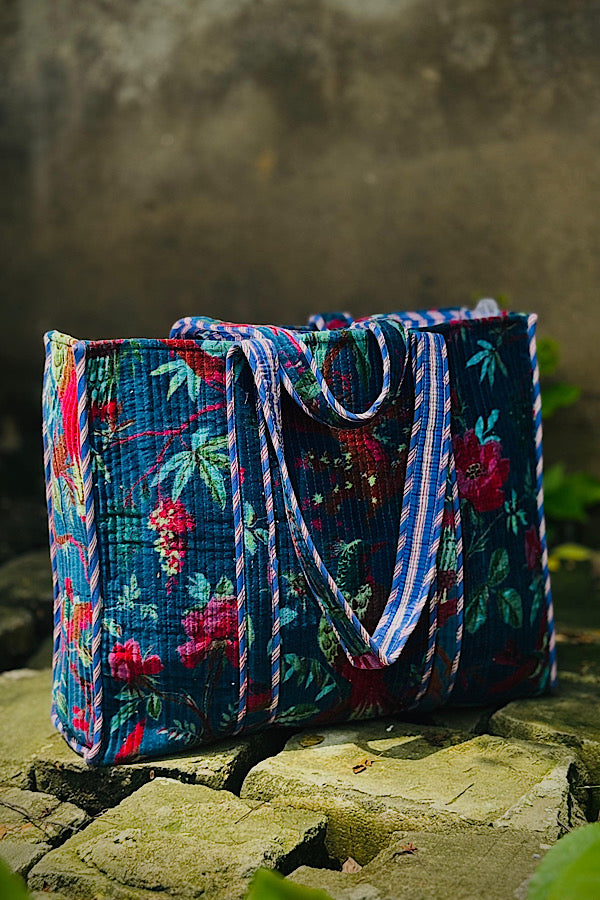 ETA 10/13 - Arabella Dark Teal Velvet Floral Tote Bag