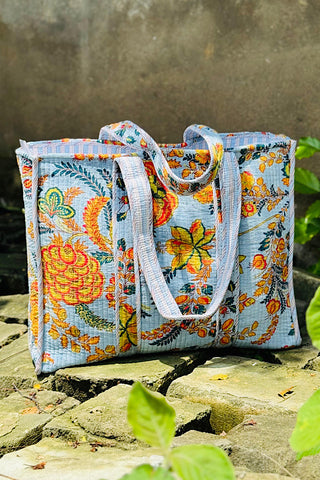 ETA 10/13 - Antoinette Light Blue Velvet Floral Tote Bag