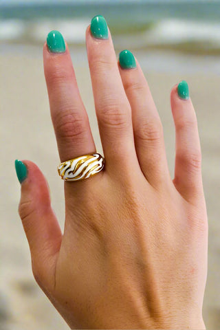 Natural Elements Gold Zebra Enamel Ring