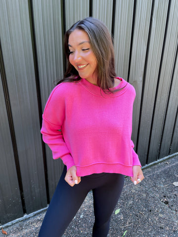 Spring Breeze Hot Pink Crop Sweater