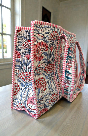 ETA 7/30-8/13 Millie Blue and Pink Floral Tote Bag