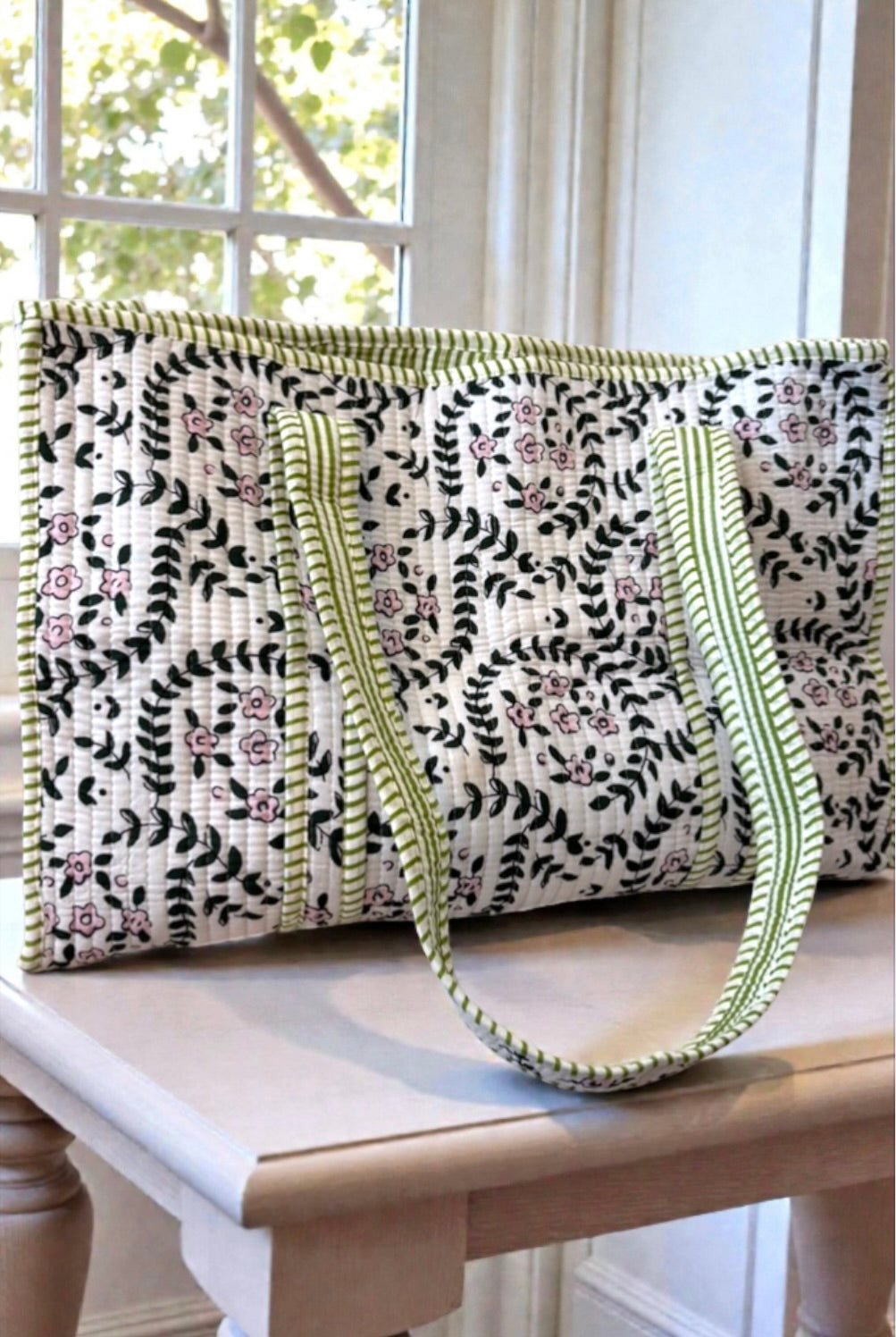 ETA 3/9 - Camila Green Leaf Floral Tote Bag