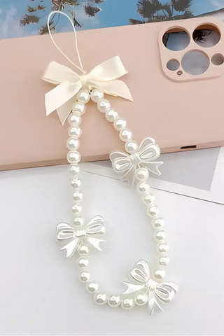 White Pearl Bow Phone Wristlet