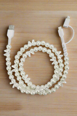 ETA 6/4 - White Pearl Bow Cord Phone Charger