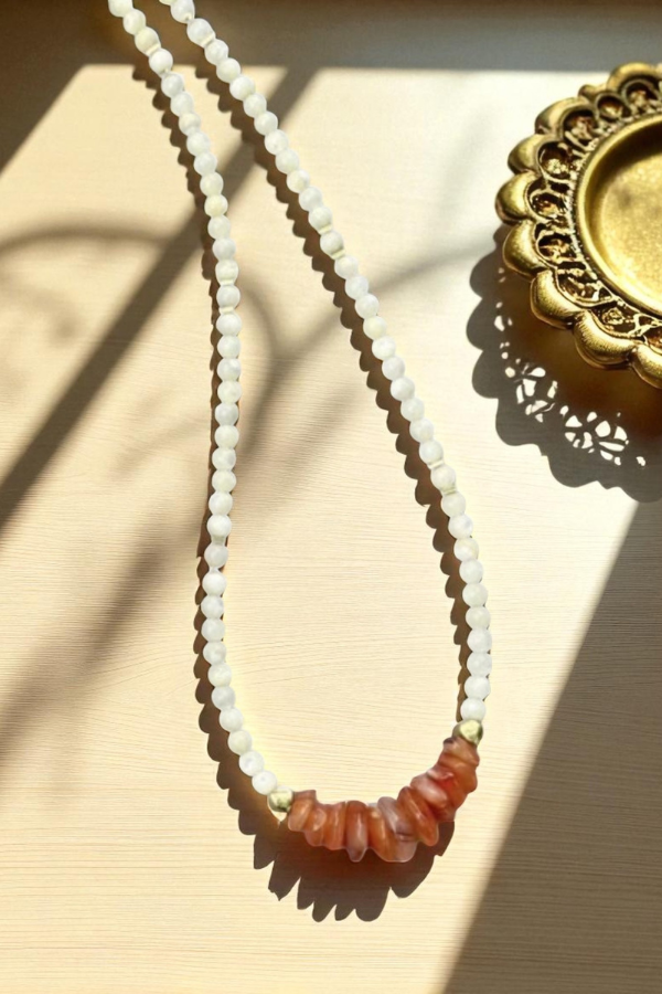 Raven Pearl and Stone Beaded Necklace