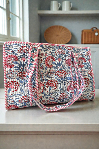 Millie Blue and Pink Floral Tote Bag