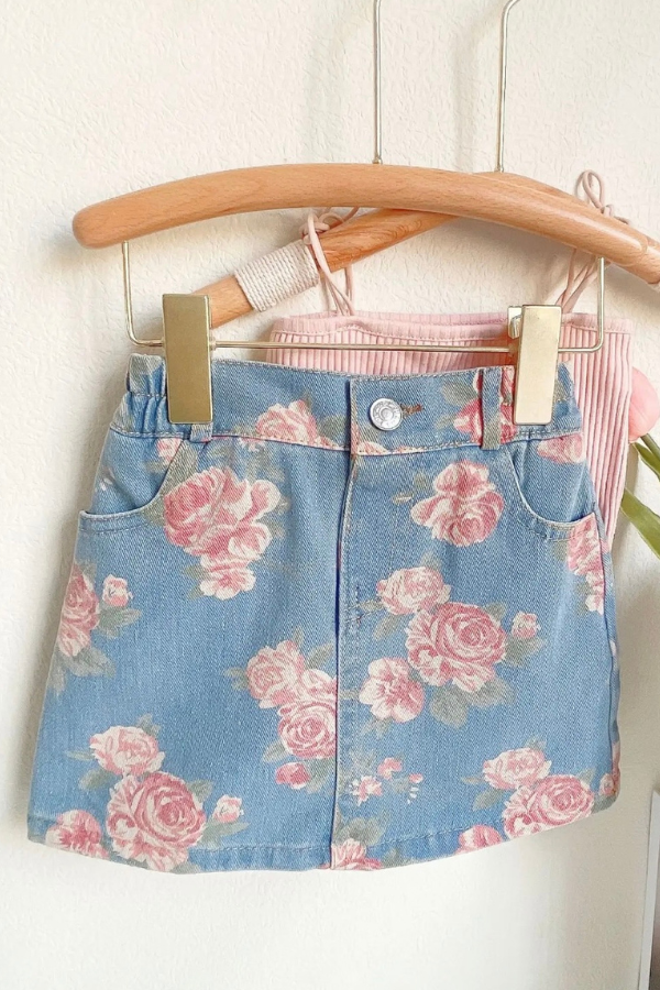 ETA 5/26 - Betsy Kids Floral Denim Skirt