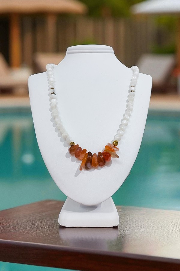 Raven Pearl and Stone Beaded Necklace