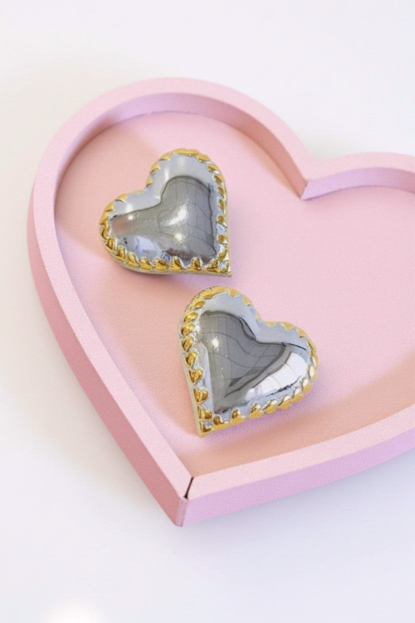 Frankie Mixed Metal Heart Stud Earrings