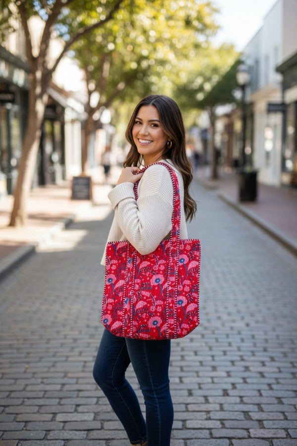 ETA 10/17 - Scarlet Blooms Floral Tote Bag