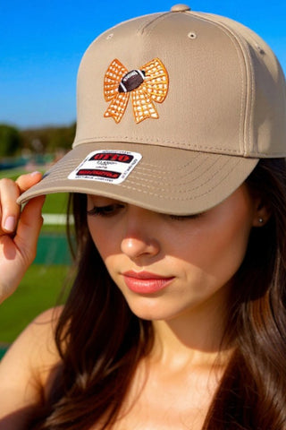 Orange Gingham Bow Football Embroidered Hat