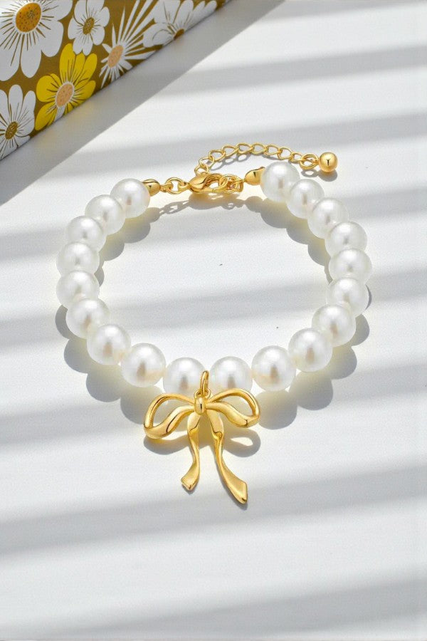ETA 12/31 - Jen White Pearl Bow Beaded Bracelet