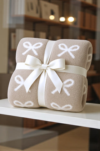 ETA 1/6 - Taupe and Cream Bow Luxury Blanket