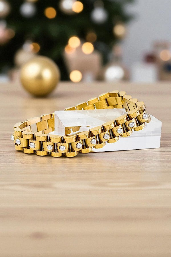 Sarah Gold Pearl Watch Style Bracelet