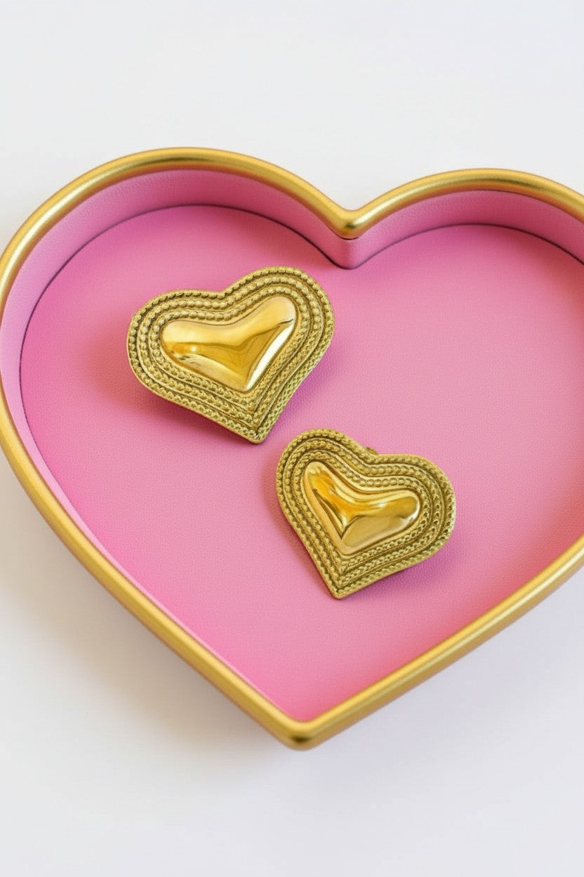 Jodie Large Gold Heart Stud Earrings